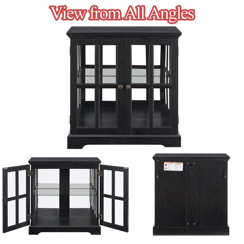 30 Inch Glass Curio Display Cabinet With LED Lighting Modern Two Lattice Doors Tableware Display Sideboard with full view angles