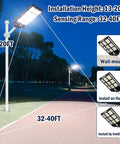 800W LED Solar Street Light Outdoor With Motion Sensor, Remote, Dusk To Dawn, IP66 Waterproof, mounted on pole at night