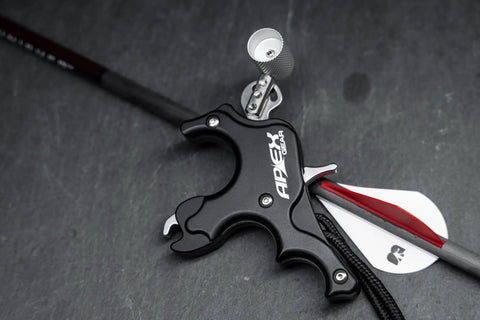 Surge 3 Finger Archery Release Aid With Grooved Finger Beds For Secure Grip, Thin Head And Jaw Cut Torque On The D Loop, CNC Machined Aluminum Case With Stainless Steel Mechanics, Multi Position Thumb Barrel And Travel Sensitivity Tweaks on arrow shaft