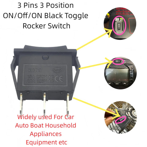 Three Pin Three Position On Off On Rocker Switch Black For Car Boat Auto Home Electronics Hella Durable Heavy Duty Easy Install Anti Corrosion And Acid Resistant With Silver Terminals For Long Lasting Performance, black 3-pin switch