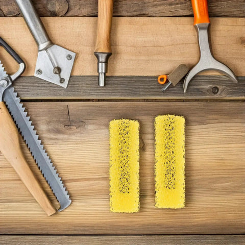 Pro Level Texture Sponge Paint Rollers Deliver A Knockout Exterior Finish Adapts Smoothly To Rough Walls Hassle Free Coating Grab The Yellow 40 Piece Set Today, featuring yellow sponge rollers on wooden surface.