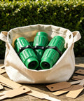 Heavy Duty Expandable Garden Hose Repair Kit With Dual Quick Connectors For 5/8 3/4 Inch Fittings Fits 25 50 75 100 Feet Leaks Green Color 4 Pack Set Drip Irrigation Parts For Easy Fix And Maintenance, green hose connectors in a canvas bag