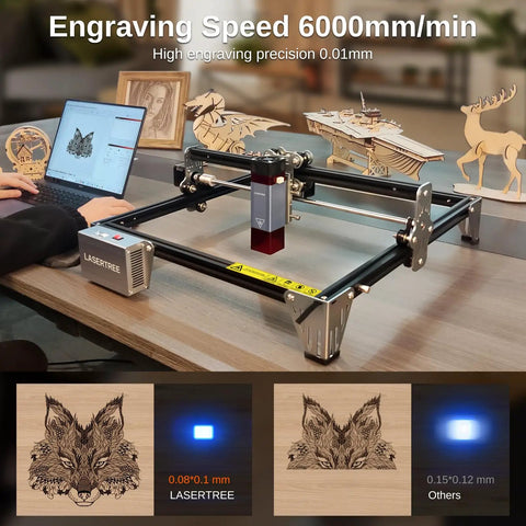 10W Laser Engraver With Air Assist Pump And Magnetic Pad Kit, engraving wood on a desk, ideal for small biz startups