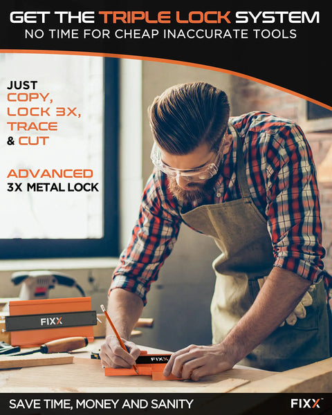 Person using Extra Wide Contour Gauge Set With Triple Locking System for Accurate Copying, 10 Ft and 5 Ft Measuring Lengths