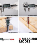 Rechargeable 8 Inch Digital Caliper With Stainless Steel Vernier Micrometer, showing external, internal, step, depth measurements