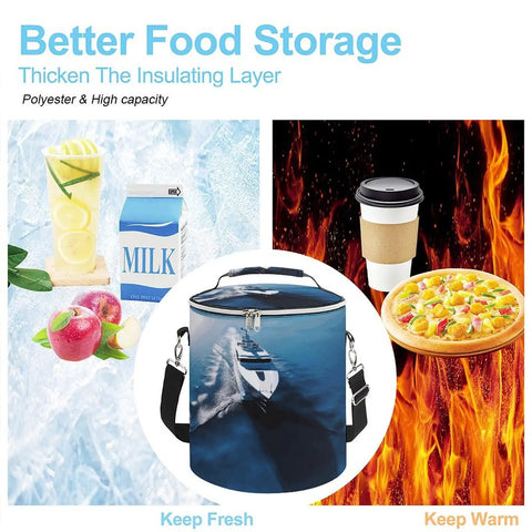 Yacht Insulated Cooler Backpack With Leakproof Waterproof Soft Cooler Bag For Camping Beach Picnic Fishing Travel Long Cold Retention Keeps Drinks And Lunch Ice Cold 8 To 12 Hours shown with fresh and warm food images.