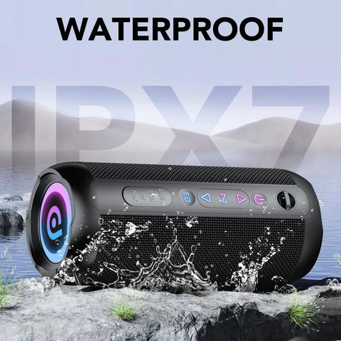 Portable Bluetooth Speaker With Bluetooth Five Four 30W Dual Speakers And Two Point Oh Channel Sound Deep Bass Thirty Hour Playtime Colorful RGB Lights IPX Seven Waterproof True Wireless Stereo TWS Pairing