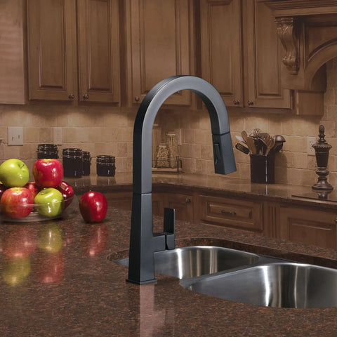 Flow Max Pull Down Kitchen Faucet With Flexible Head For RVs And Homes Durable 304 Stainless Steel Build installed in kitchen.