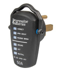 RRT-50 RV Receptacle Tester Black 50 Amp With Wiring Fault Detection And Open Ground Open Neutral Open Hot side view