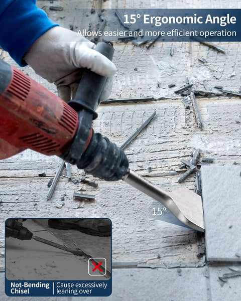 SDS Plus Tile Removal Cranked Bent Chisel Bit Three Inch Wide Six And A Half Inch Long For Rotary Hammer Drill removing tile