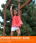 Child playing on 21 Inch Monkey Bars Kit Playground Rungs For Backyard And Indoor Outdoor Use 12 Pcs Metal Monkey Bars Set Green Sturdy Steel Build Supports Up To 300 Lbs Easy Install Playset Accessory in backyard.
