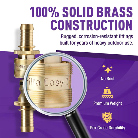 Close-up of solid brass fitting from Garden Hose Repair Kit With Inline Quick Connect Fittings For Five Eighth Inch Hose Splice Kit