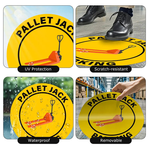 4 views of 5 Pack Pallet Jack Parking Signs Self Adhesive Vinyl Floor Signs 24 By 24 Inches Anti Slip Waterproof Safety Signage