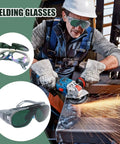 Heavy Duty Welding Safety Glasses With Wrap Around Anti Glare Arc Lens And Comfortable Ergonomic Eye Protection Goggles in use during grinding.