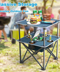 Folding Beach Table For Sand Camping With Insulated Cooler Storage And Four Cup Holders Portable Pop Up Picnic Table Outdoor Use