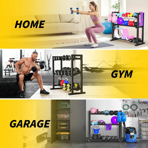 Three Tier Adjustable Dumbbell Rack For Home Gym Storage Heavy Duty Weight Stand For Dumbbells Kettlebells and Free Weights