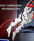 Pro Grade Wire Stripper and Crimping Pliers Kit for Electricians, Heavy Duty Cable Cutter close-up cutting red wire