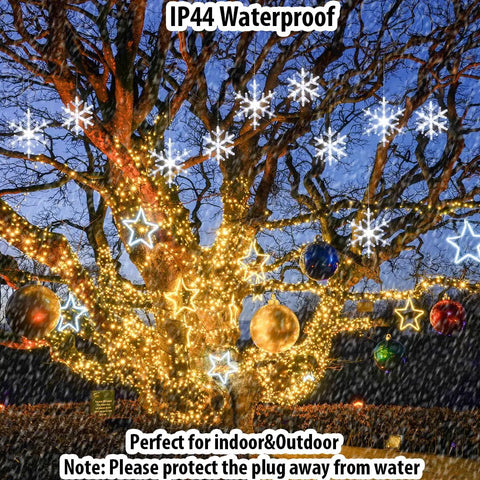 Snowflake Icicle Christmas Lights With 150 LED 9ft Run 10 Drops Twinkling Cool White Waterproof outdoor tree display