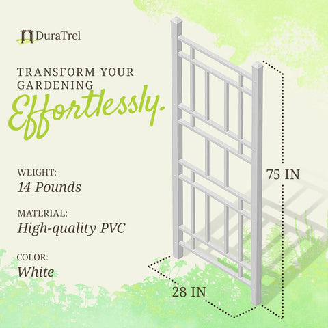 Sturdy No-Fuss Indoor And Outdoor Garden Trellis With Ground Anchors For Vines, Climbing Plants, And Vegetables, 28 By 75 Inch White Grid Style Plant Support