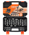KENDO 16-piece Forstner bit set in black storage case with orange latches, alloy steel bits.