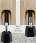Kick It Up With Dead Simple M6 Thread Furniture Leveling Feet Screw In Adjustable Glides showing black rubber pads and threaded screws.