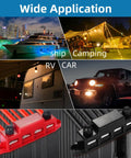 Red And Black Four Stud Power Distribution Block Pair For 12 Volt Rv Marine And Solar Setups shown in camping and vehicle environments.