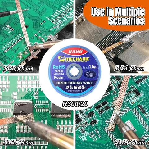 Desoldering Solder Wick Braided Copper Wire For PCB Boards 2.0mm By 1.5m R300 2 Pack Top Notch Quality used on circuit board