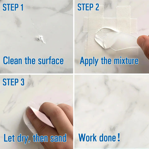 Steps to repair with Quartz Countertop Repair Kit White Quick Dry Permanent Fix For Edge Chips Cracks on natural stone surfaces.