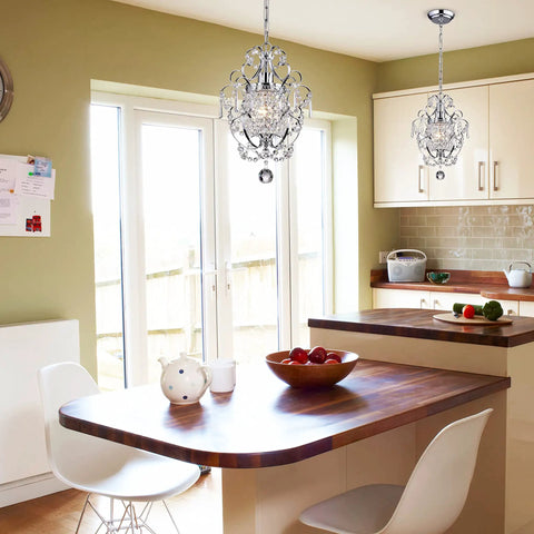 Crystal Mini Chandelier Lighting 1 Light Chrome Iron Ceiling Fixture For Small Spaces Dope Sparkle With Modern Shine