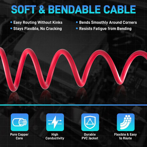 6 AWG Battery Cable Set 20ft Black and 20ft Red, Pure Copper Heavy Duty Wire With Terminal Lugs and Heat Shrink Tubing, Built for Cars RVs Boats Inverters Solar and Welding Projects soft bendable red cable