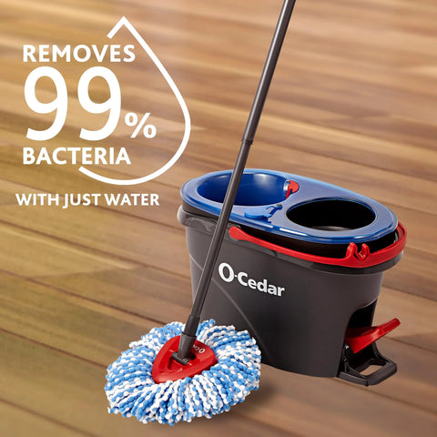 RinseClean Spin Mop And Bucket System For Clean Water Mopping Lets You Clean With Clean Water From Start To Finish Removes 99 Percent Of Bacteria With Just Water Built In Foot Pedal For Hands Free Wringer And Easy Rinse.