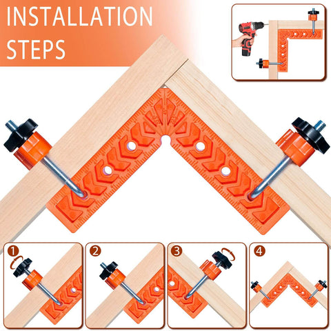 Installation process of Right Angle Woodworking Clamp Set 6x6 Inch Four Pack 90 Degree Positioning Squares Engineering Plastic Corner Clamps