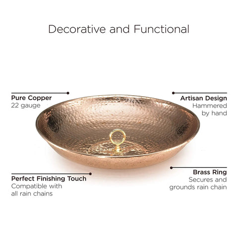Large Copper Rain Chain Basin 16.5 Inch Diameter 4 Inch High Handmade 20 Gauge Pure Copper With Patina Finish