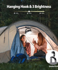 10000mAh Battery Operated Camping Fan With LED Light And 7 Inch USB Fan Hanging Hook in tent