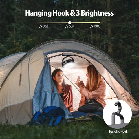 10000mAh Battery Operated Camping Fan With LED Light And 7 Inch USB Fan Hanging Hook in tent
