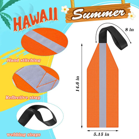 Orange Safety Travel Flag For Kayak And Canoe With Reflective Stripe And Durable Webbing Tow Kit, detailed dimensions