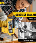 Kick The Driveway Trip And Load Up This Heavy Duty Cordless Brad Nailer Plus Staple Gun With Two Thousand Nails For Fine Woodwork And Weekend Warrior Projects Featuring Rock Solid Safety Switch, showing cordless brad nailer in use.
