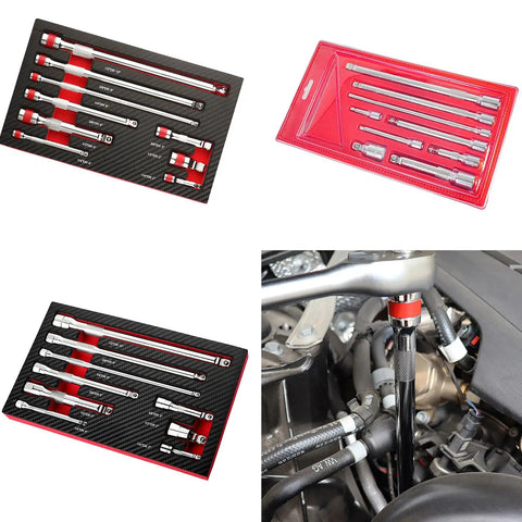Versatile 9 Piece Ball Joint Socket Adapter Kit For Mechanics And DIYers With High Strength Steel Extensions To Tackle Tight Engine Slots and Confined Spaces Smoothly, 9-piece steel set in tray