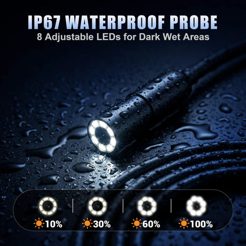 1080P Endoscope Camera With Light And 4.3 Inch IPS Screen For Real Time Inspection HD Borescope With Flexible Probe handy on device display, IP67 waterproof probe