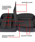 Open XL MTG Bag For Magic The Gathering And Other TCG Accessories With Adjustable Interior Dividers, black with straps.
