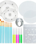 123 Piece Cookie Decorating Kit With Large Acrylic Turntables Non Slip Silicone Mats Piping Bags And Detailed Decorating Brushes For Cakes Cupcakes, tools including trays and brushes.