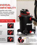 Eight Foot Universal Vacuum Hose For Wet Dry Vacuums With Two And A Half Inch Inlet Compatible With Rigid Dewalt Husky Craftsman Bauer Masterforce Vacuums Includes Dual Function Adapter For Extra Length connected to shop-vac