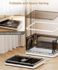 Hella Spacious Clear Stackable Storage Bins Three Pack With Lids And Rolling Wheels Collapsible Containers, foldable and space-saving design.