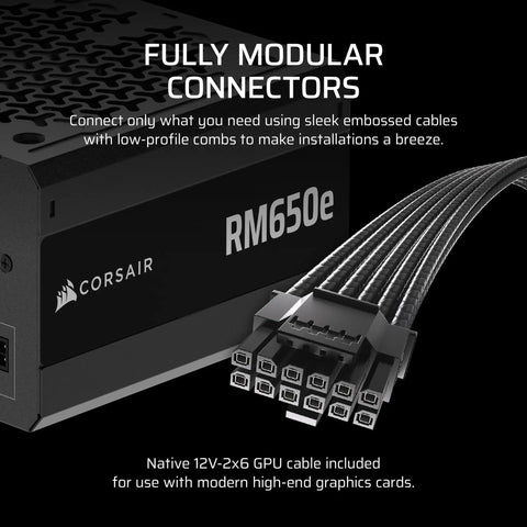 Beefed Up 650W Fully Modular ATX 3 Point 1 Power Supply With PCIe 5 Point 1 Readiness And Cybenetics Gold Efficiency close-up view