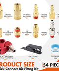 Complete 54 Piece One Quarter Inch NPT Air Hose Fittings Kit With Copper Plated Quick Connects And 360 Degree Swivel Adapters Plugs Male And Female Couplers Straight Fittings Adapters And Tube Cutter For Air Compressors And Auto Repair, 54-piece set