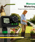 Woman using Sprinkler Timer for Outdoor Hose Faucet with Brass Inlet and Large Dial, easy programming up to 11 hours 59 minutes.