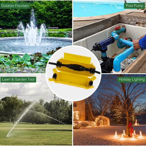 Heavy Duty Outdoor Extension Cord Safety Cover With Waterproof Seal Weatherproof Plug Protector Sleeve For Holiday Lights And Yard Decor 3 Pack, yellow cord keeper for lawn, garden, and lighting use.