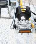 Non Slip Bicycle Pedals With Half Inch Spindle Platform Toe Clips And Adjustable Foot Straps For Indoor And Outdoor Cycling Durable Grippy For Any Ride, close-up view.