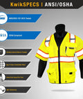 Executive High Visibility Safety Vest With 10 Pockets For Men, Class 3 ANSI OSHA Reflective Mesh Construction Gear displayed on mannequin