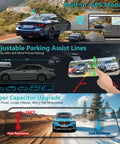 12 Inch 4K Front And Rear Mirror Dash Cam With Crystal Clear Night Vision And Parking Monitor, GPS, and parking assist lines displayed